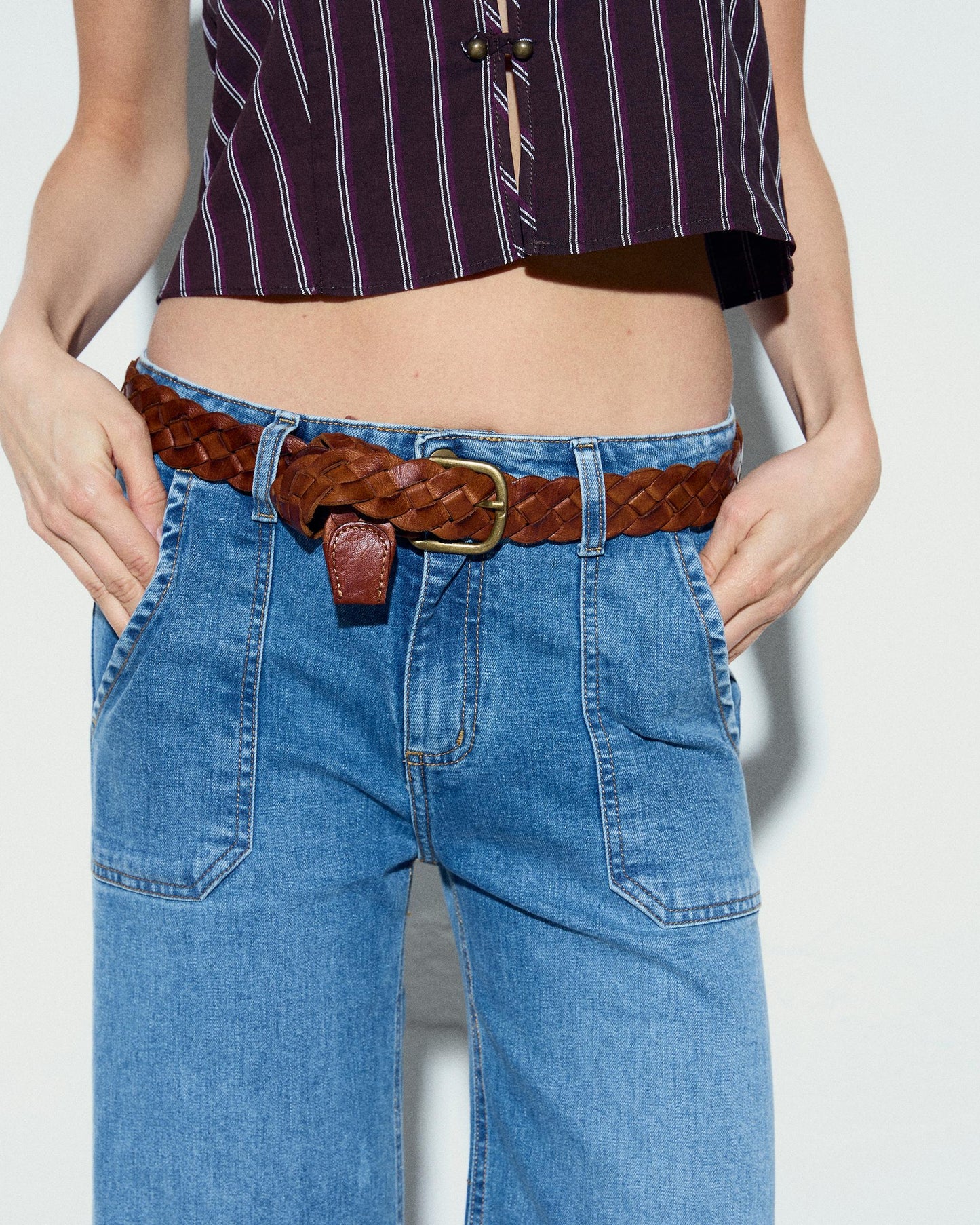 Cinturón Piel Trenzado Marrón