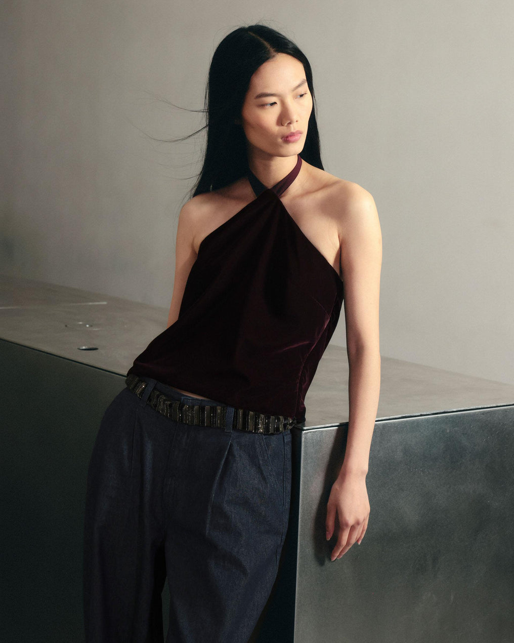 Top Terciopelo Lazada Burdeos