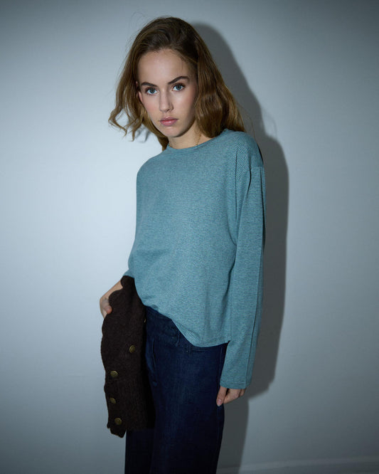 Camiseta Cuello Redondo Rayas Petróleo