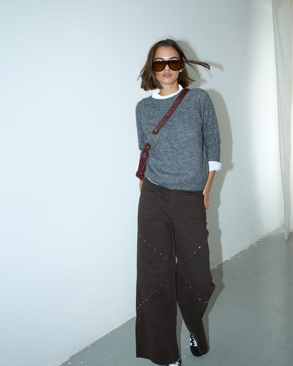 Brown Diagonal Studded Pants