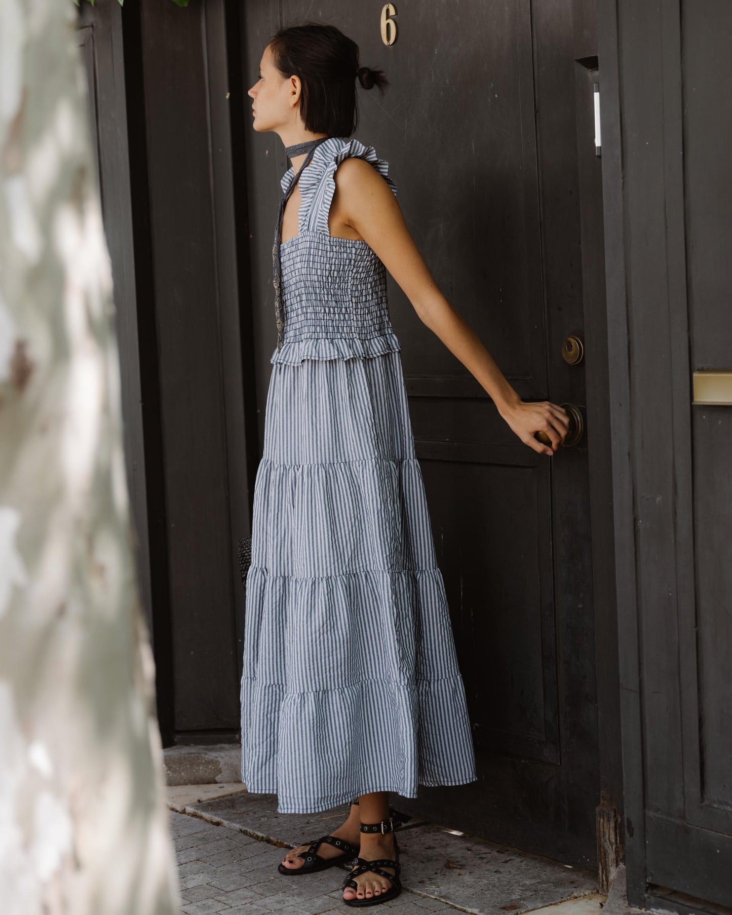 Vestido Gomas Volantes Azul