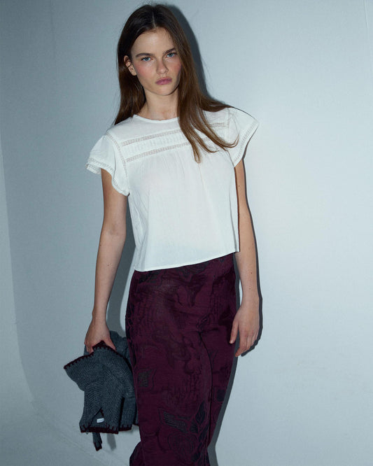 Blusa Manga Corta Puntillas Delantero Blanca