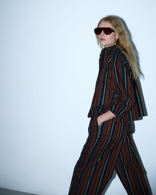 Blusa Rayas Detalle Terciopelo Teja
