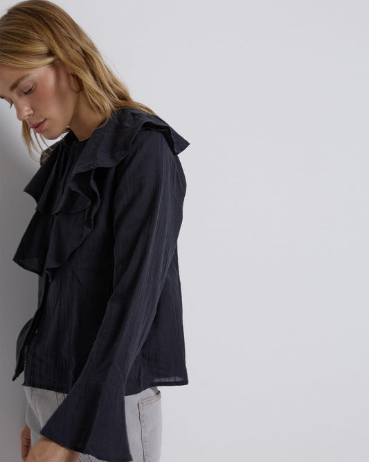 Anthracite Asymmetric Ruffle Blouse