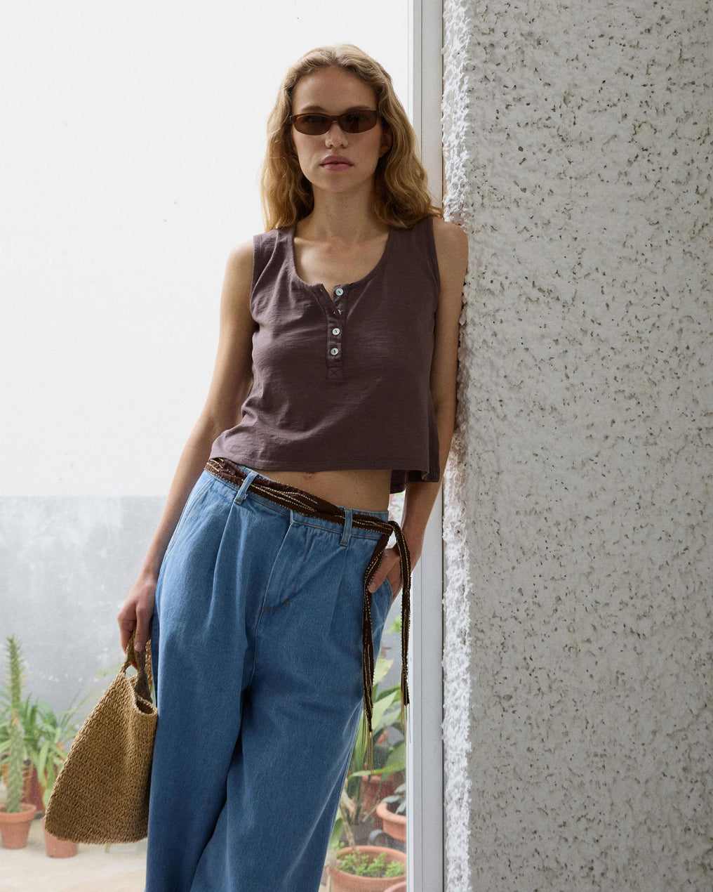 Brown Button Tank Top
