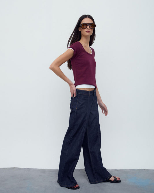 T-shirt Decote Redondo Grená