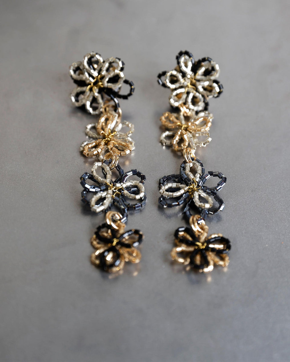 Black Beaded Flower Earrings