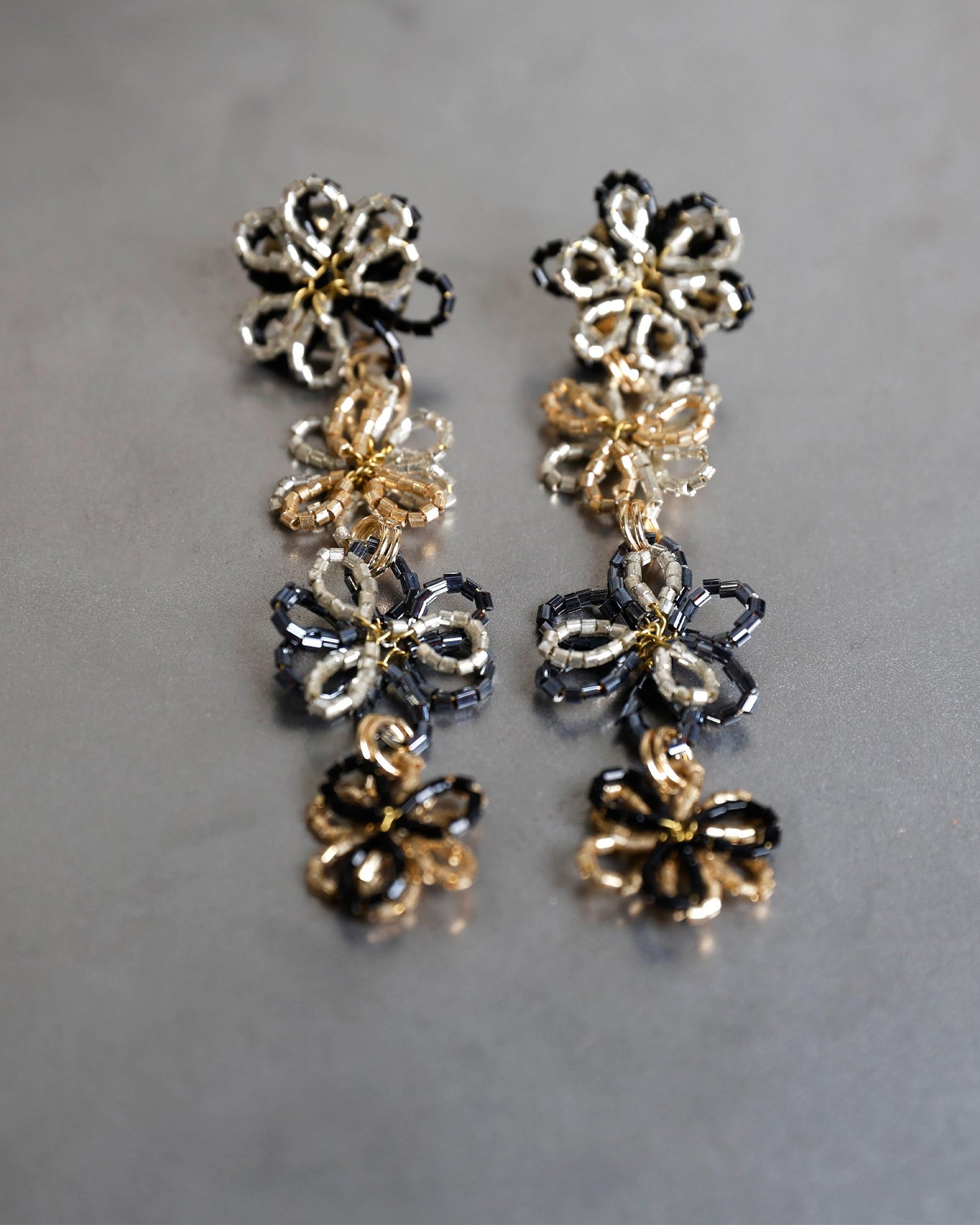 Black Beaded Flower Earrings