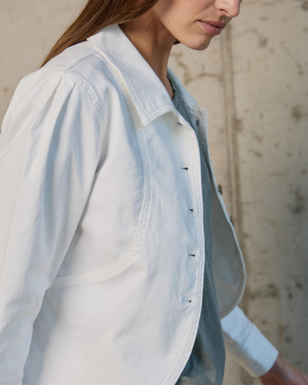 White Puff Sleeve Denim Jacket