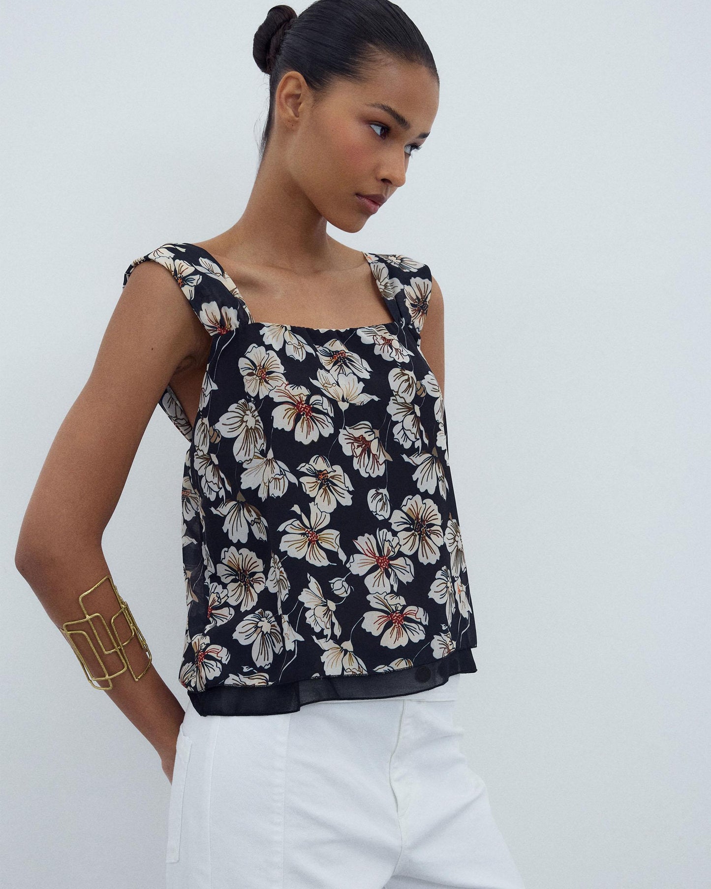 Black Printed Chiffon Cami Top