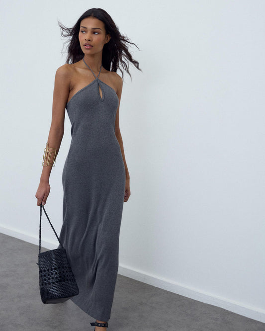 Vestido Halter Punto Gris
