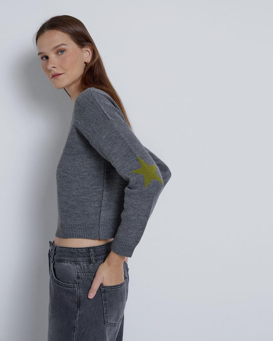 Camisa de cotovelo cinza estrela