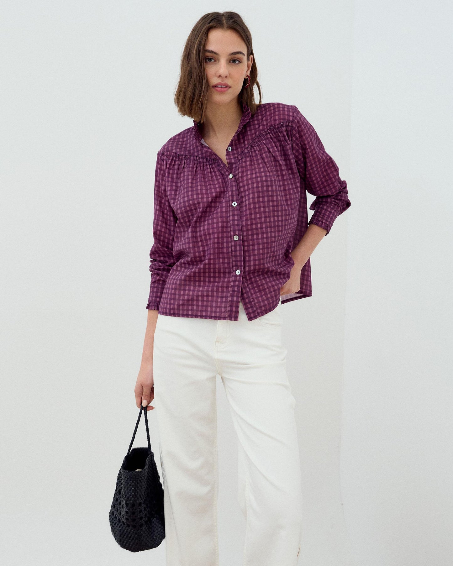 Purple Plaid Yoke Blouse