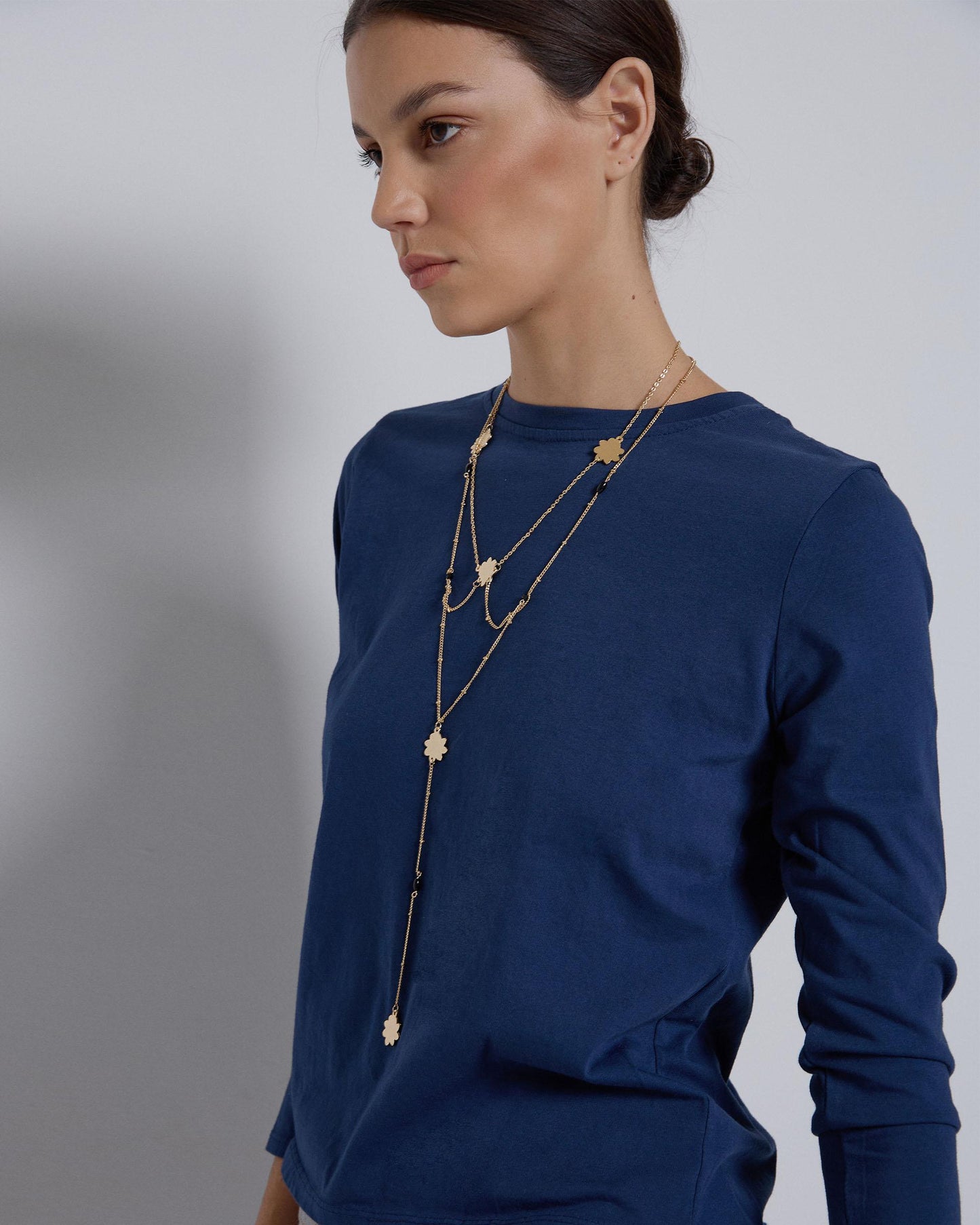 T-shirt básica azul marinho manga comprida