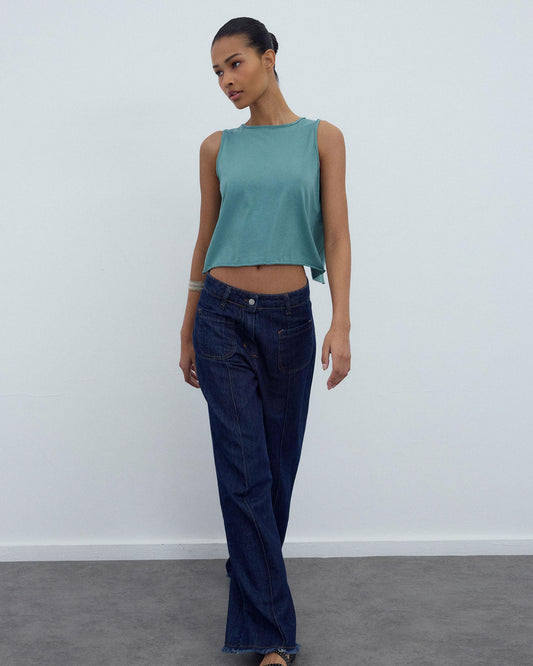 Camiseta Abertura Espalda Verde Agua