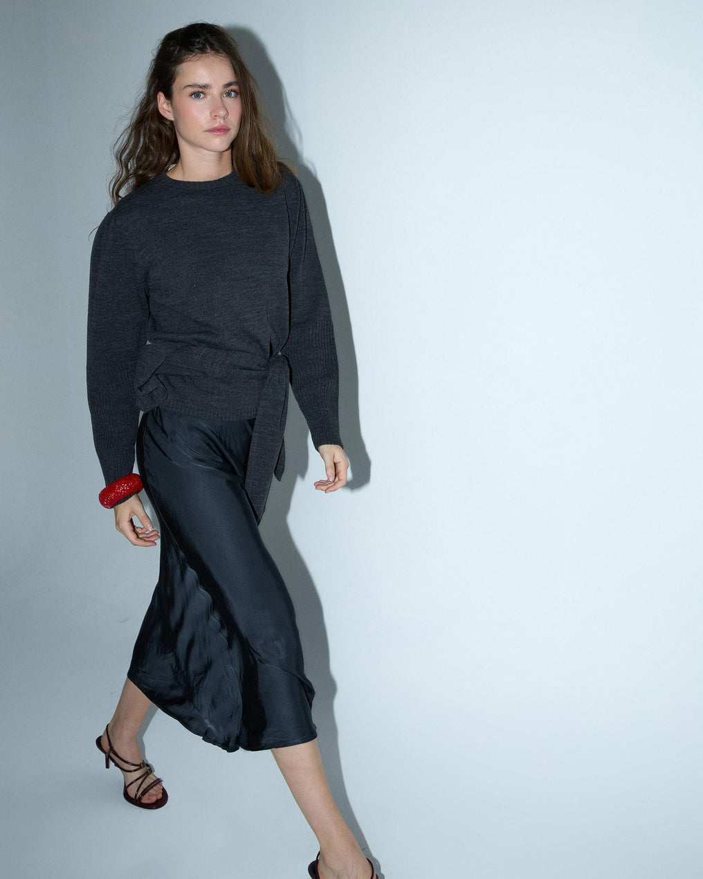 Jersey Pliegues Hombros Rib Mangas Antracita