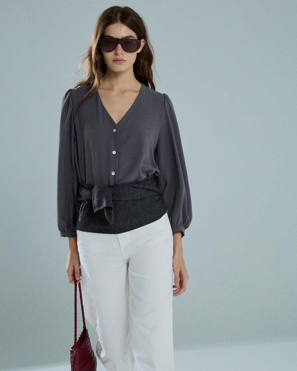 Blusa Manga Abullonada Antracita