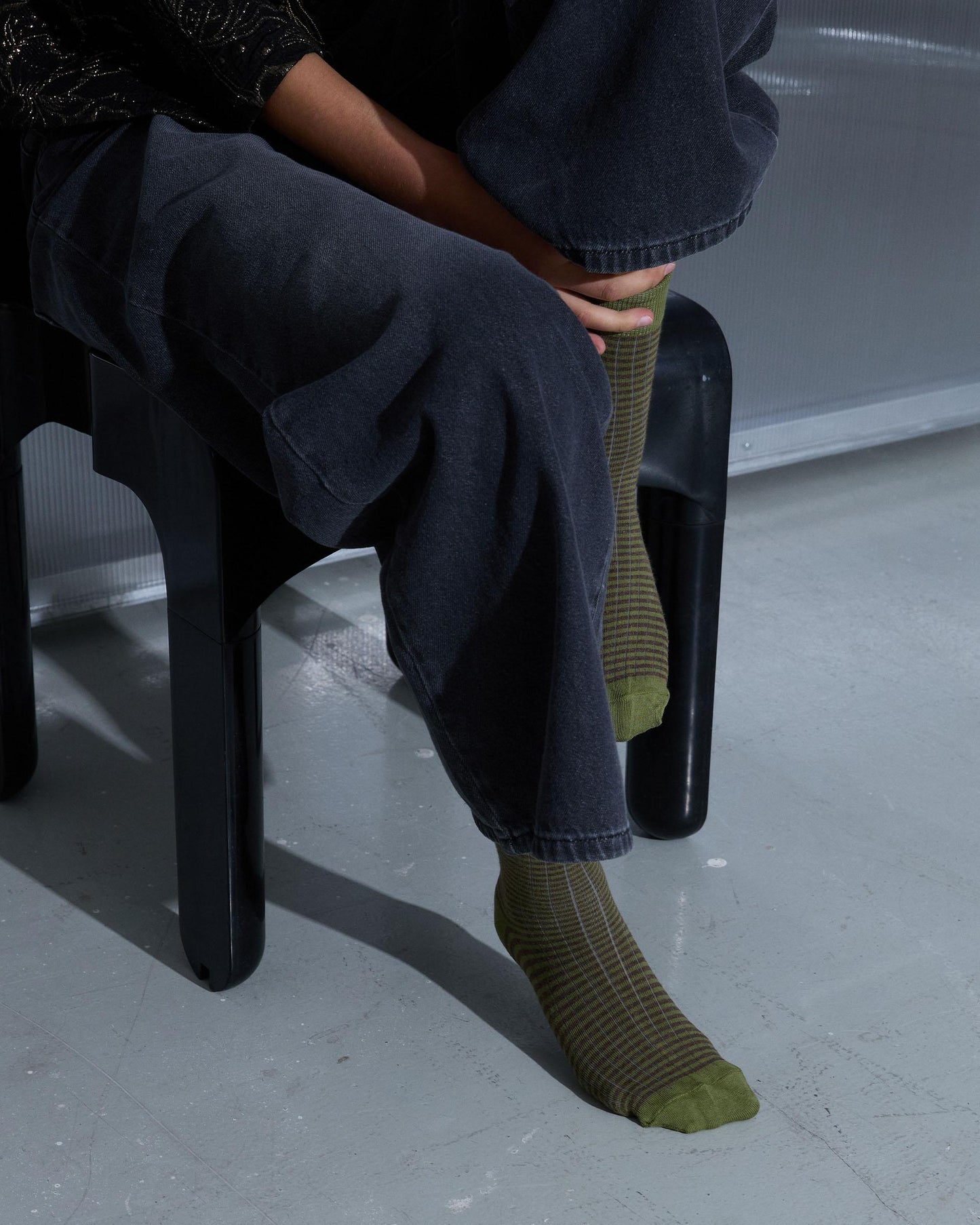 Dark Green Striped Mid-Calf Socks