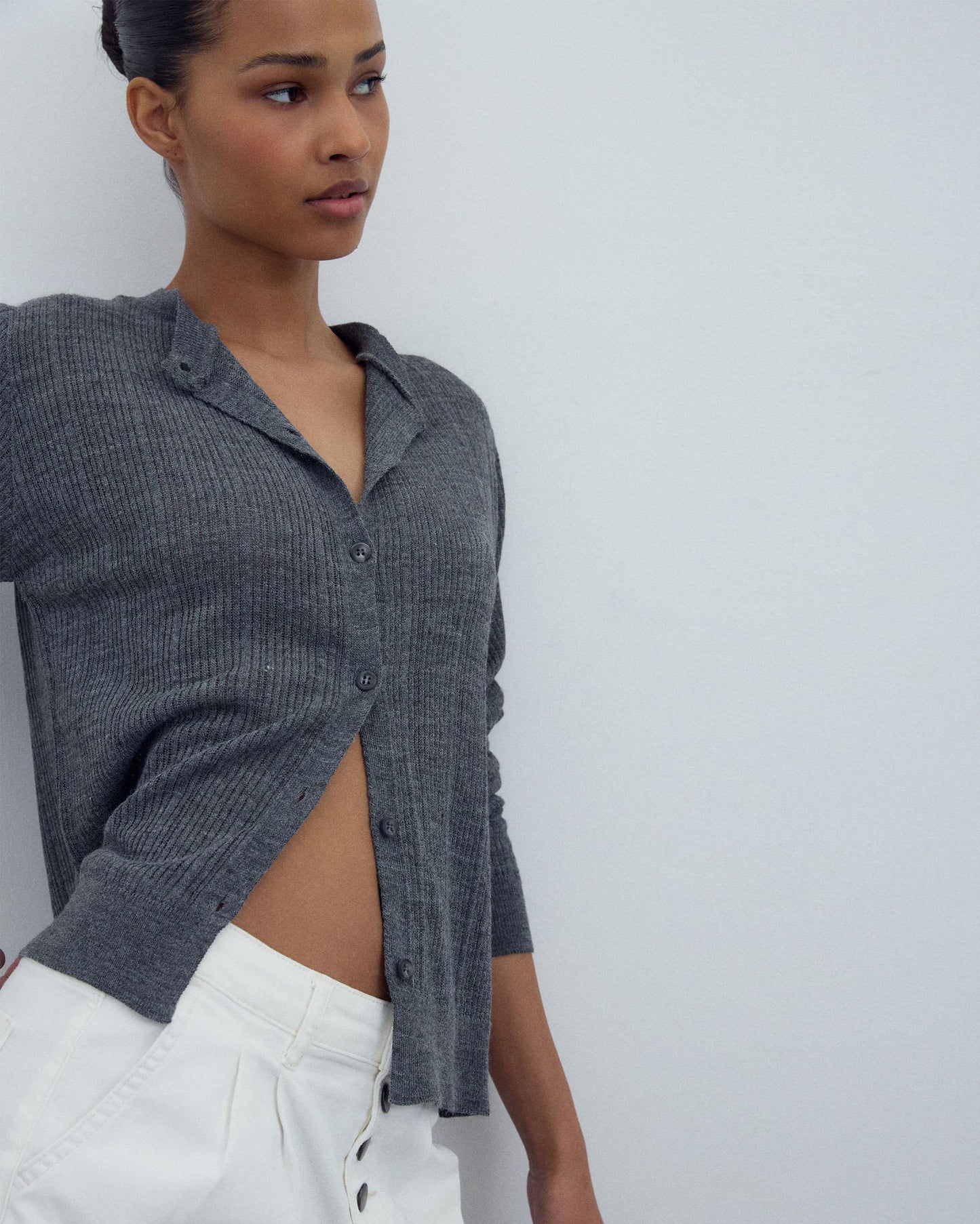 Veste Maille Côtelé Gris