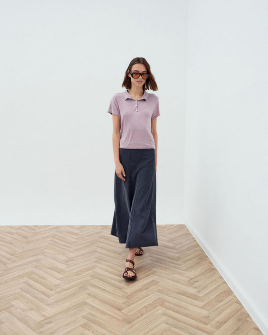 Microcorduroy Skirt with Anthracite Yoke