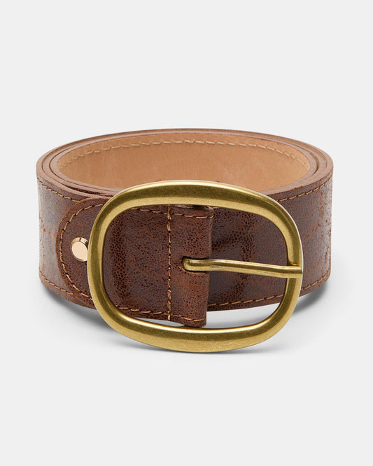 Cinto de Pele Fivela Oval Castanho