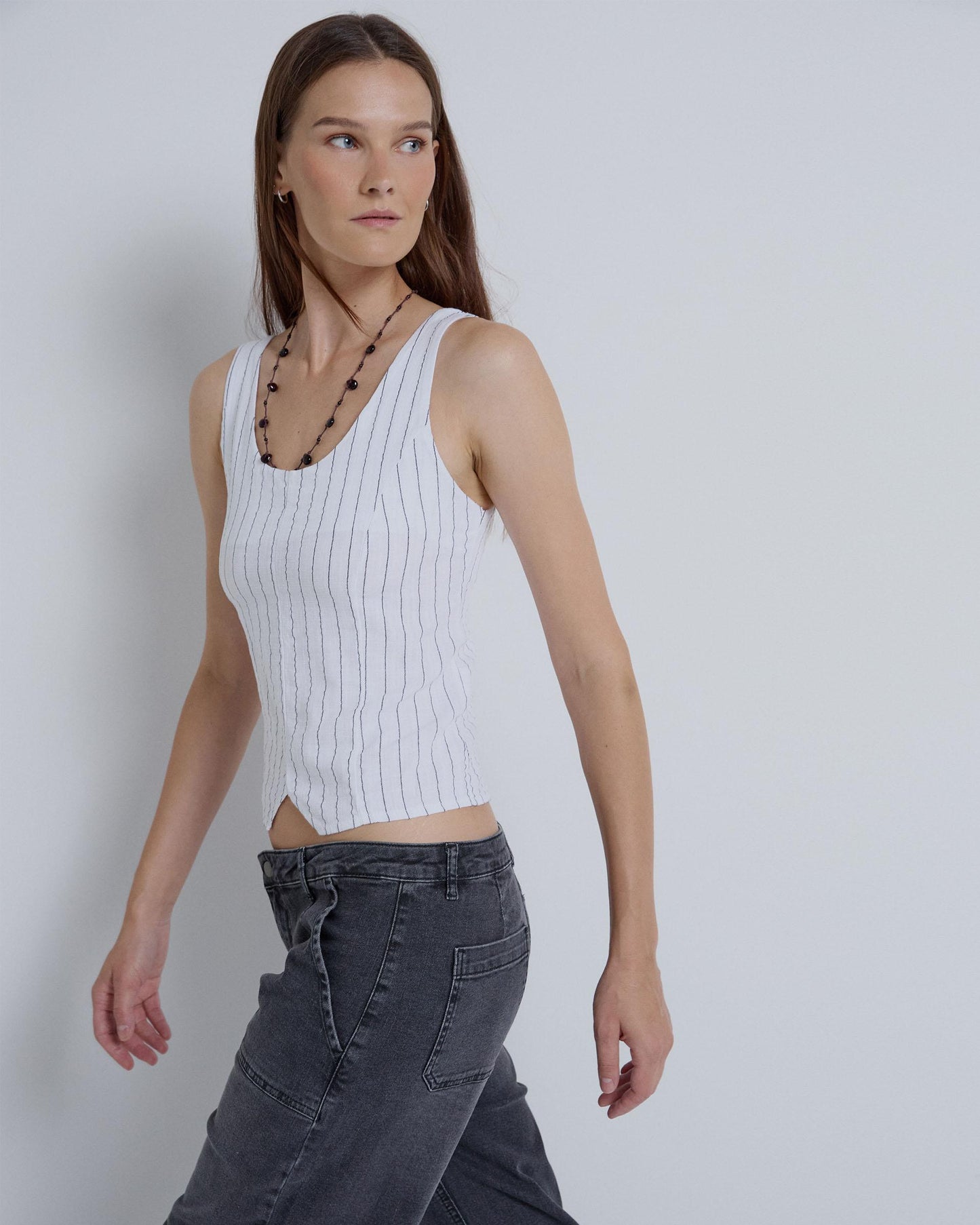 White Corset Striped Top