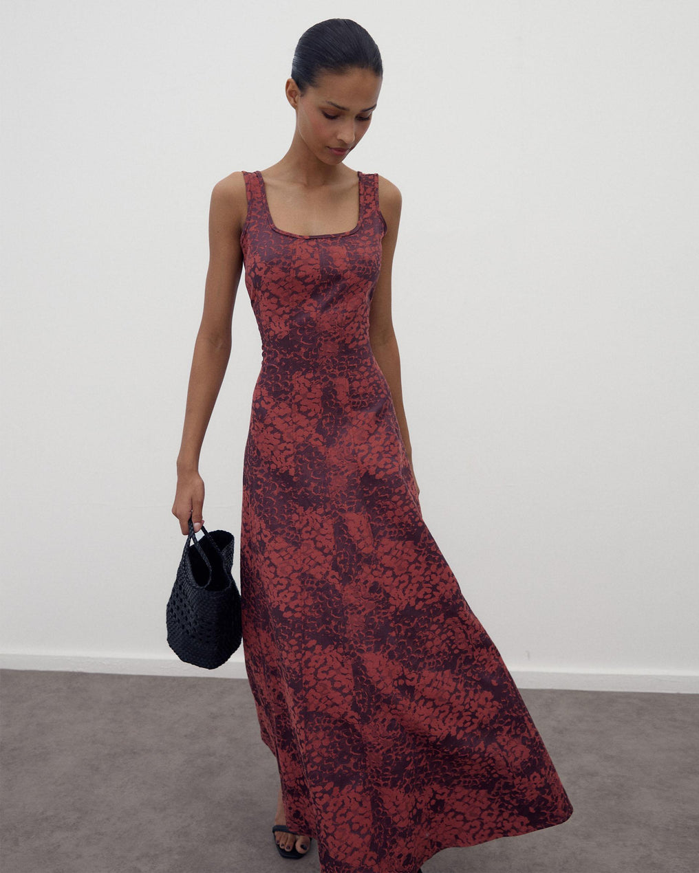 Vestido Alças Nervuras Jacquard Grená