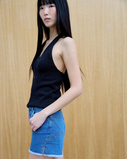 Anthracite Button-Up Halter Top