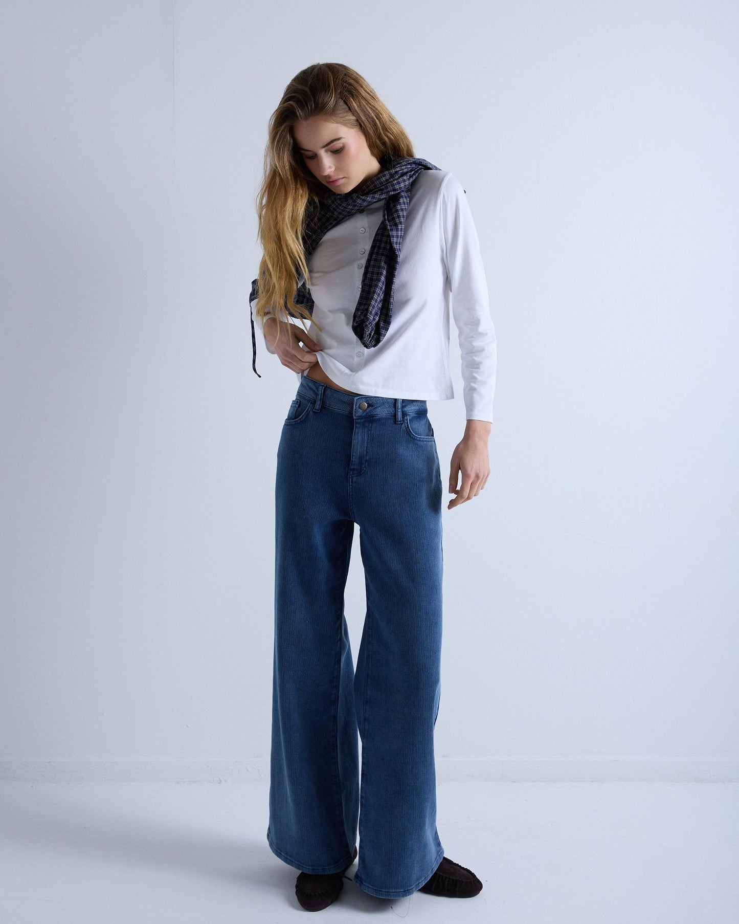 Blue Wide Leg Corduroy Trousers