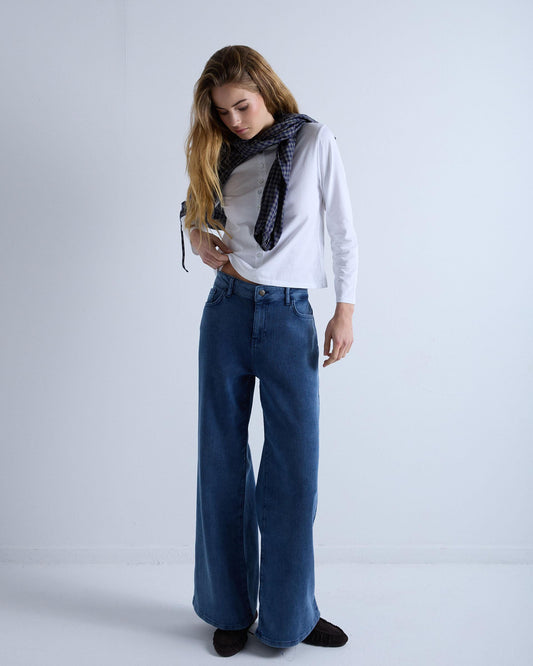 Blue Wide Leg Corduroy Trousers