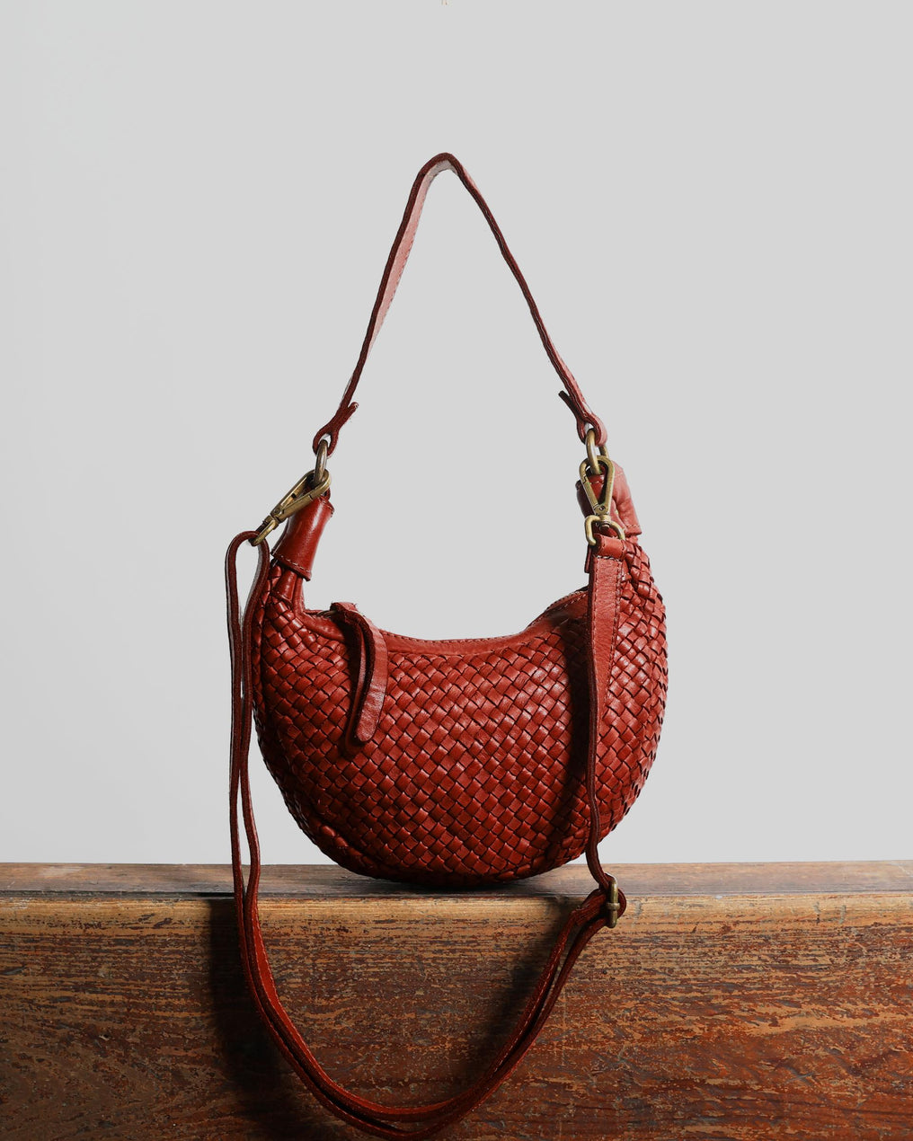 Red Braided Leather Shoulder Bag