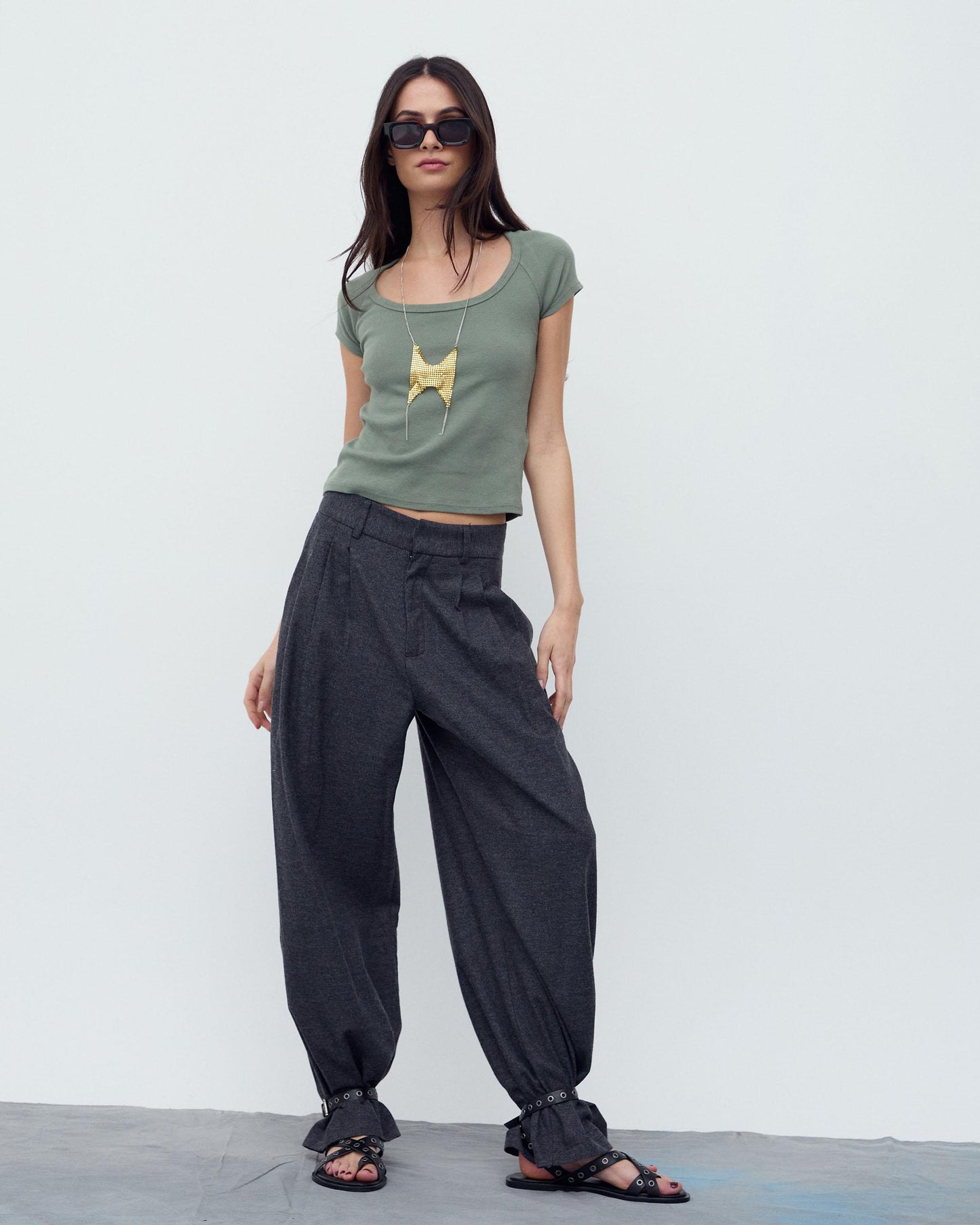 Triple Pleat Trousers Anthracite Herringbone