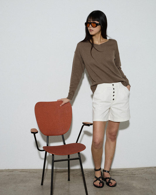 Jersey Cuello Pico Punto Fino Taupe