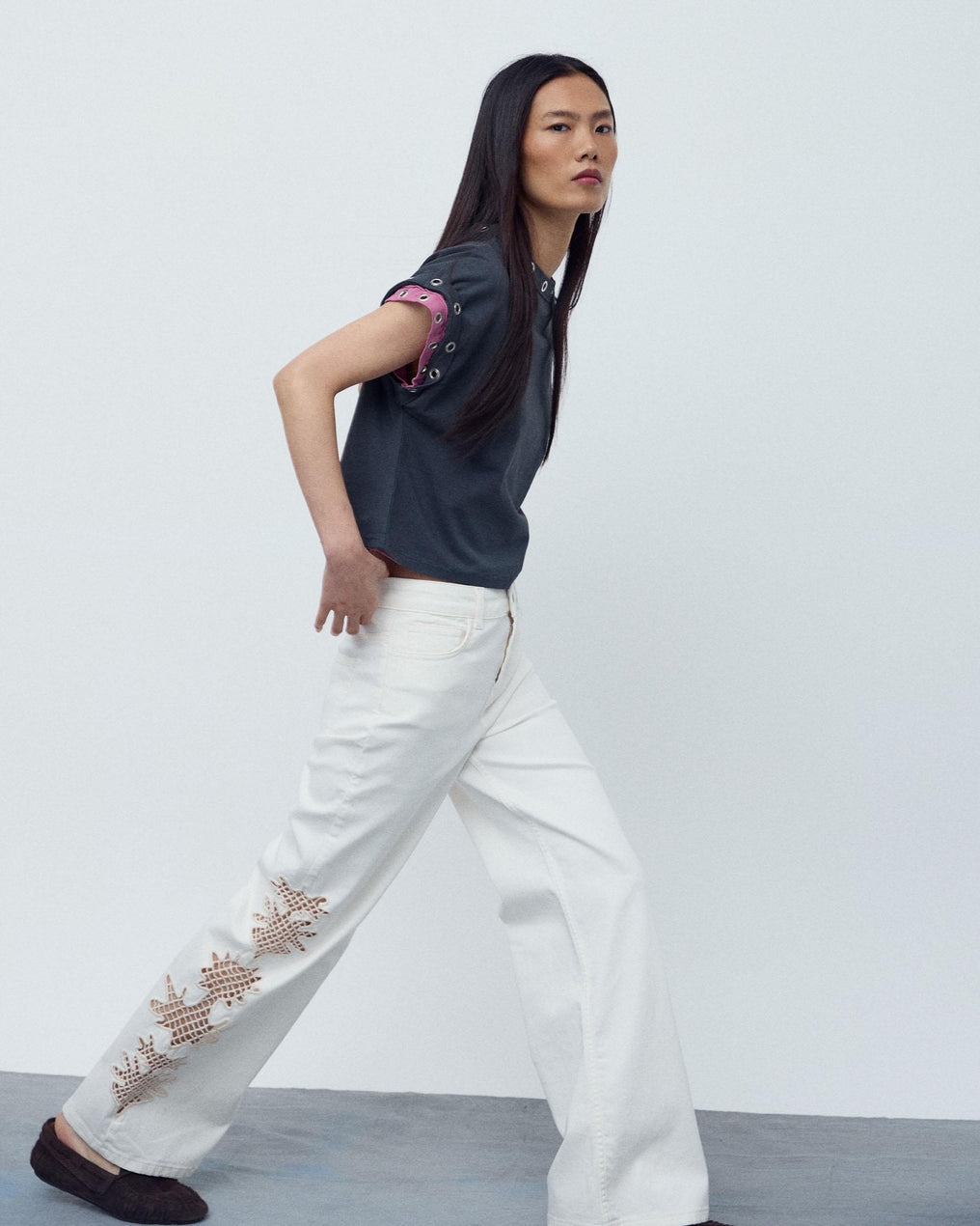 Jeans Detalhe Crochet Branco