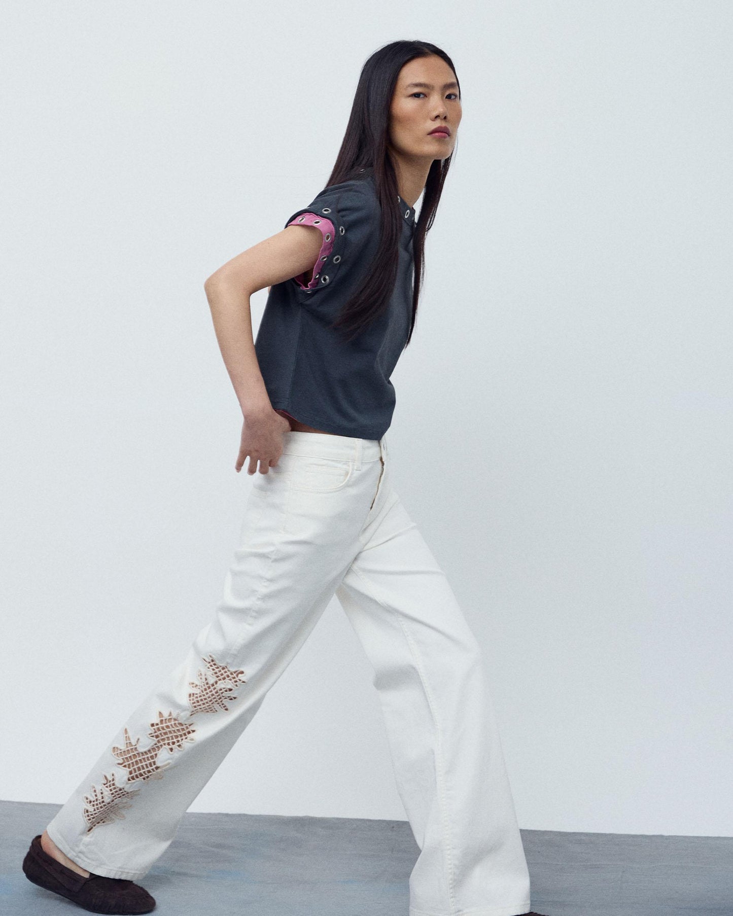 Jeans Detalhe Crochet Branco