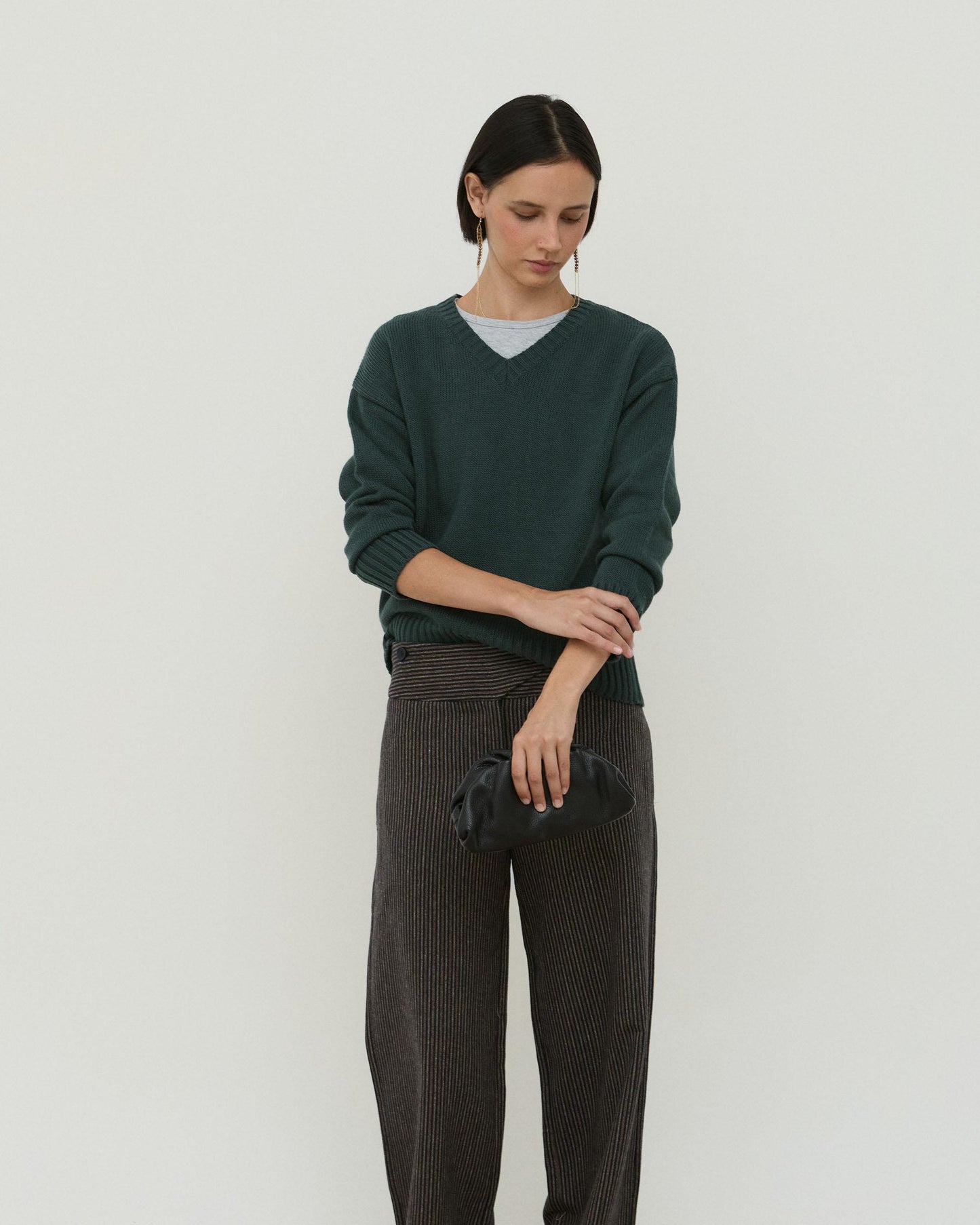 Jersey Cuello Pico Rib Verde Oscuro