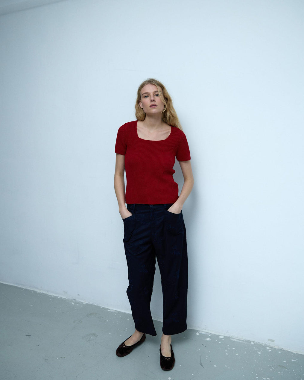 Top Punto Escote Cuadrado Rojo