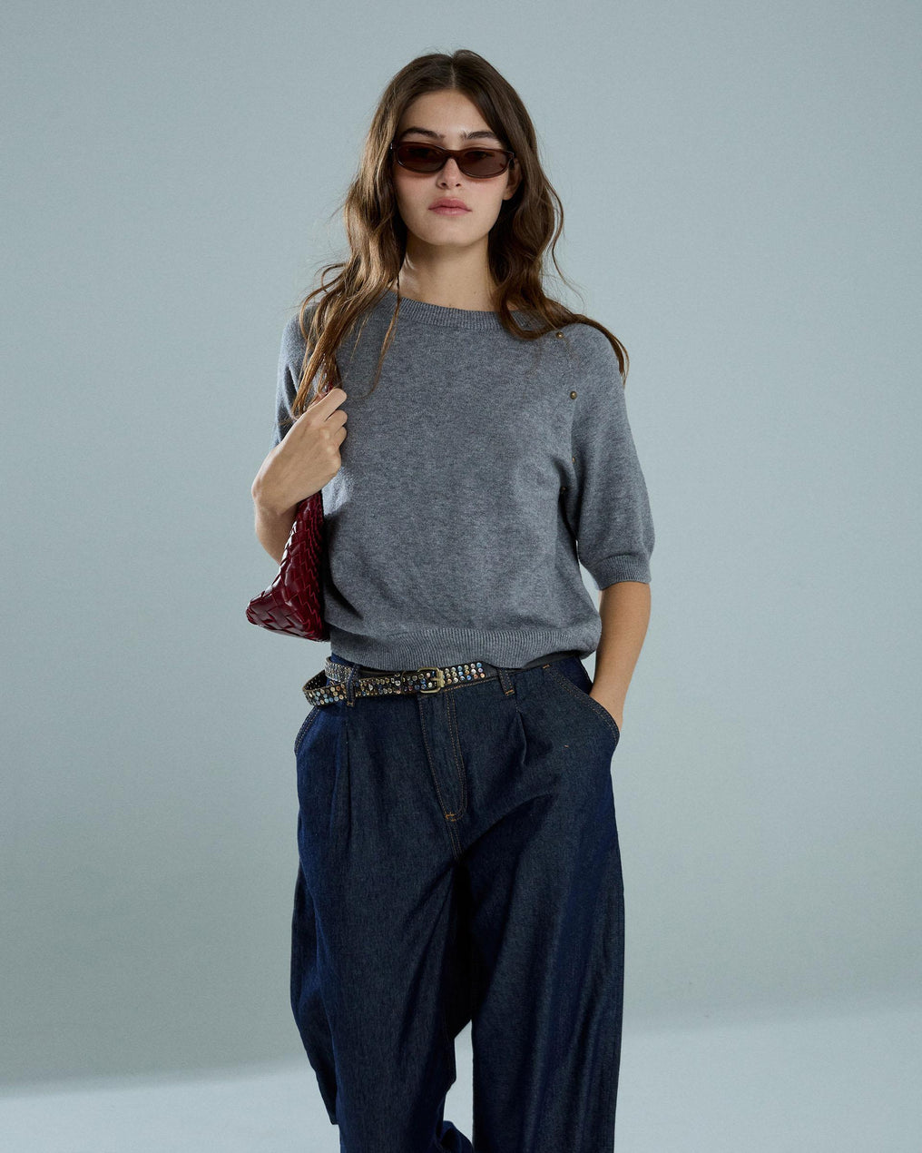 Top Manga Corta Tachuelas Gris