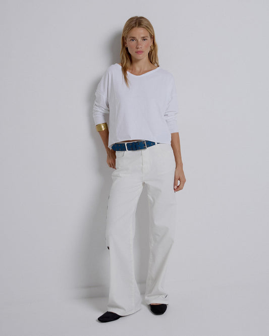 Camiseta Manga Larga Cuello Pico Blanco