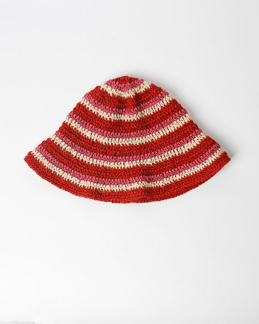 Red Striped Raffia Hat