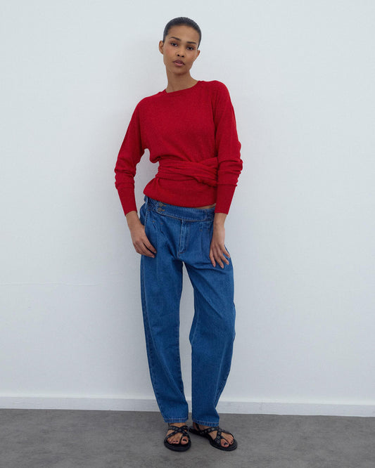 Jersey Cuello Redondo Punto Fino Rojo