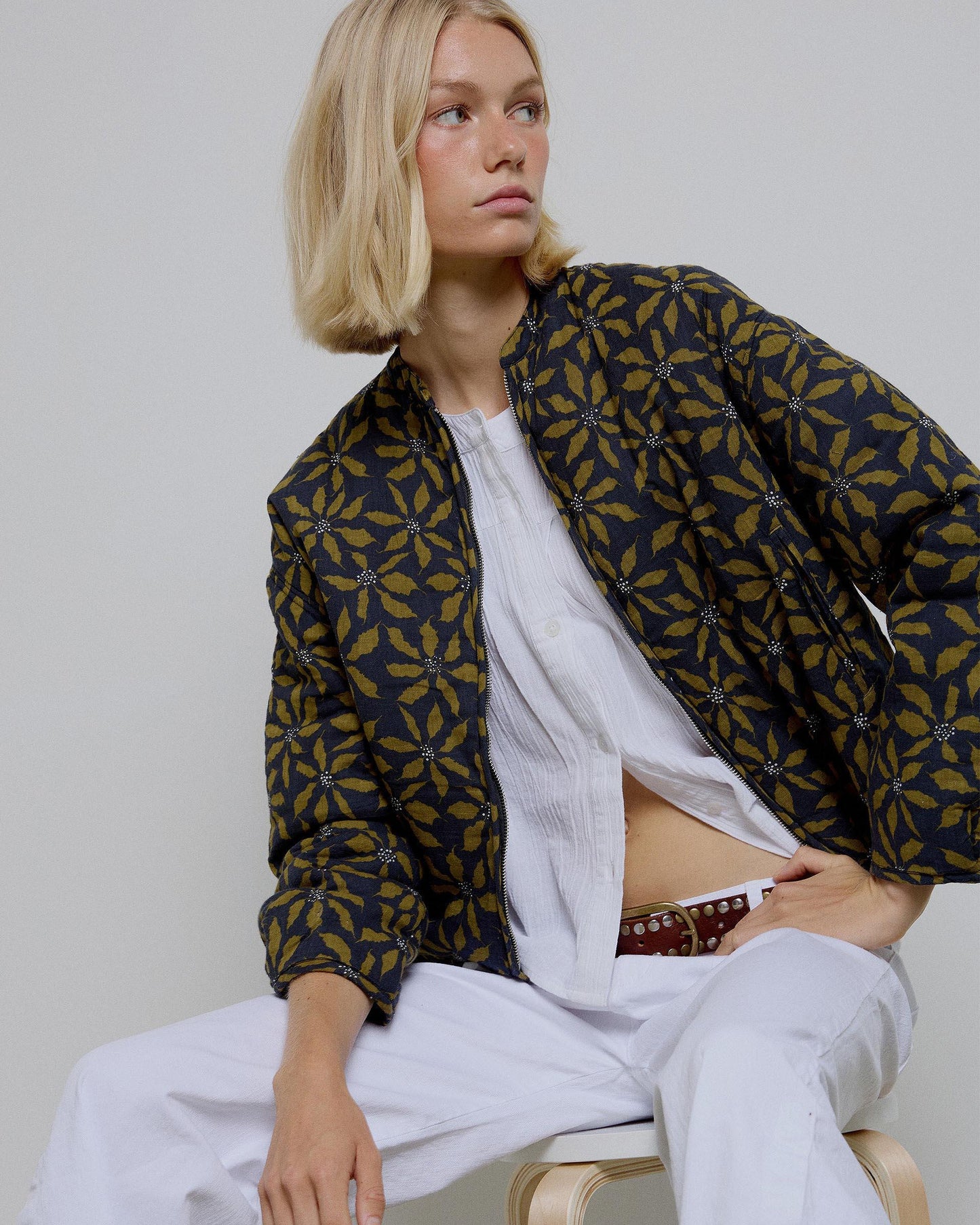 Yellow Palm Tree Print Bomber Jacket