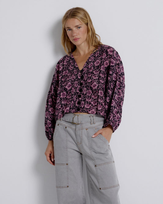 Blusa Plissada Estampada Rosa