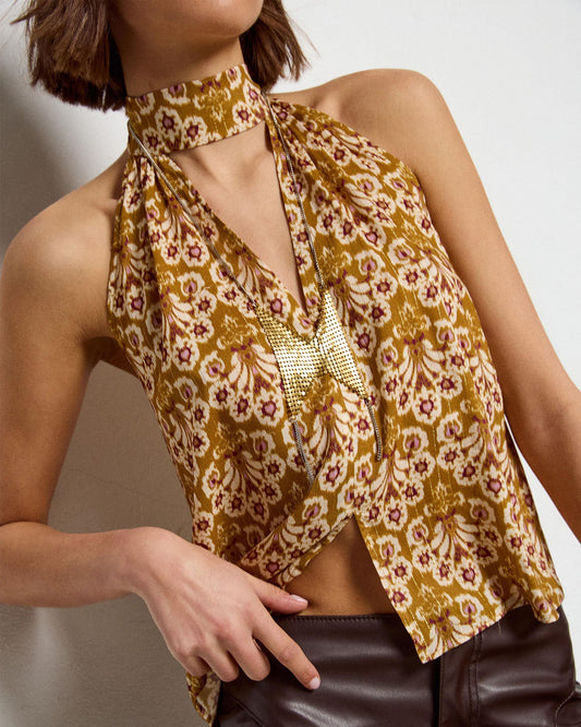 Top Abertura Estampado Mostaza