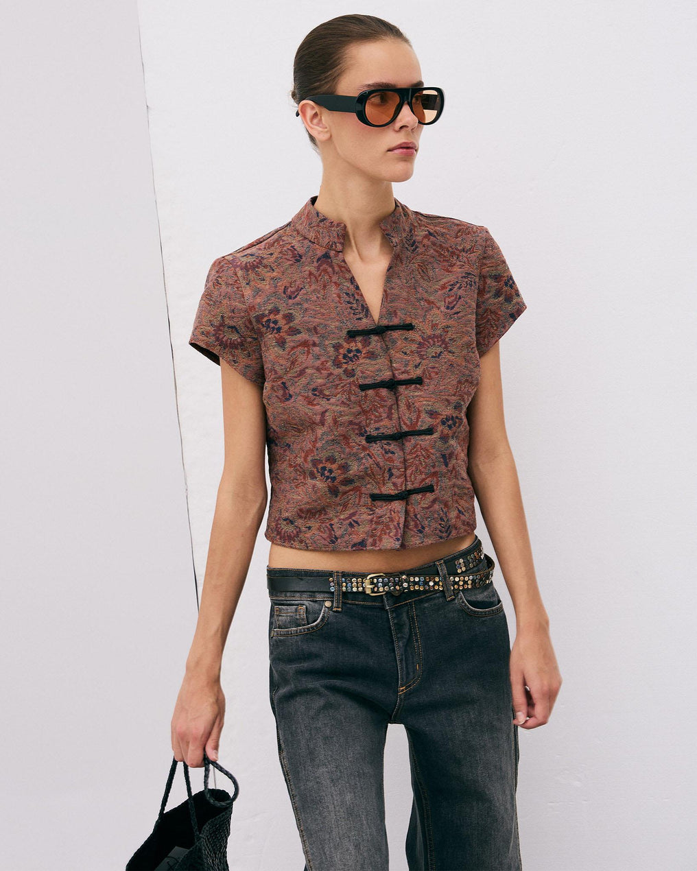 Top Jacquard Estampado Floral Teja