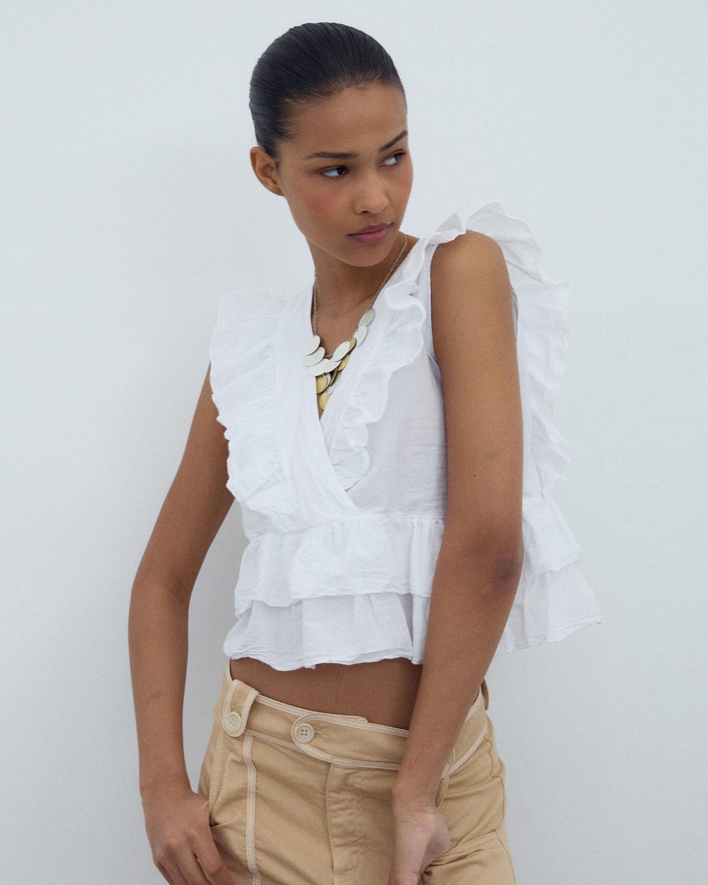 Blusa Cruzada Folhos Branca