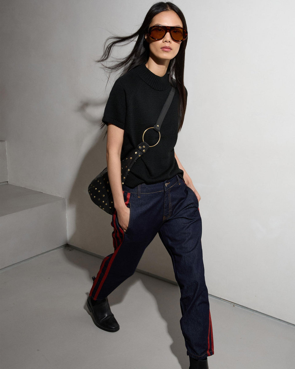 Dark Blue Side Stripe Jeans