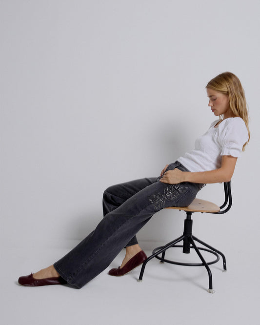 Jeans Dibujo Tachuelas Lateral Antracita