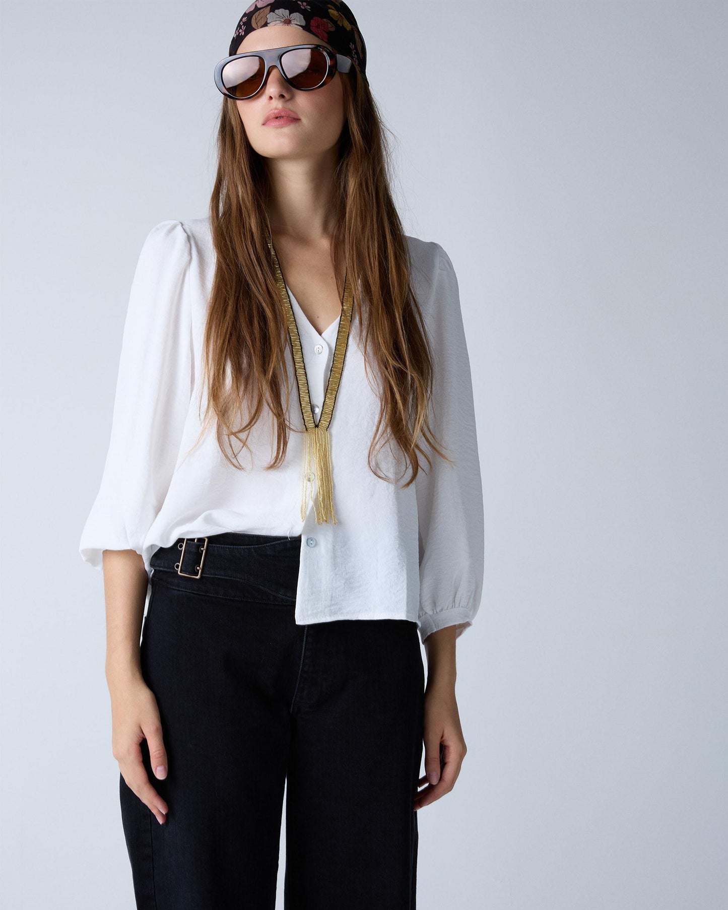 Blusa Manga Abullonada Blanca