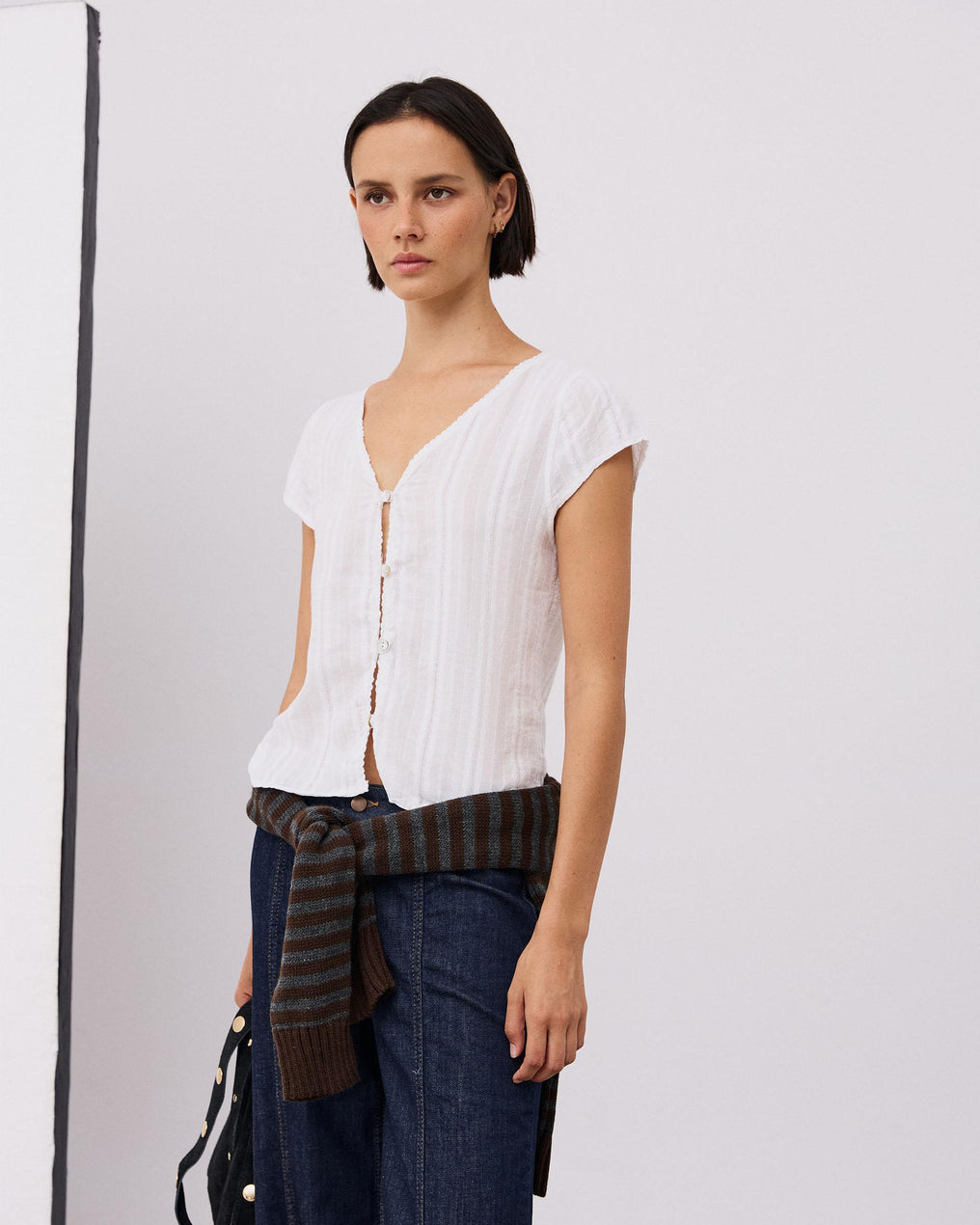 Blusa Tejido Rustico Bordados Florales Blanca